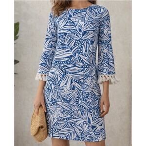 J.McLaughlin Brenda Catalina blue white "Willow Bluff" floral Dress ,size XS